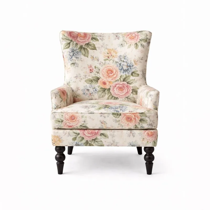 Heritage Pink Floral Teak Wood & Velvet Lounge Chair media 3