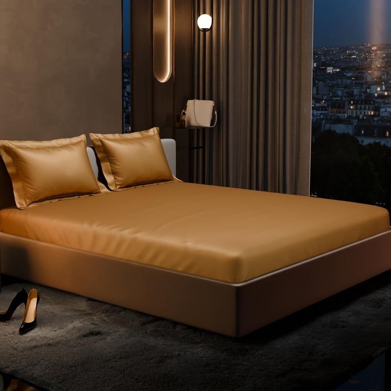 Purelle Satin Fitted Bedsheets (Gold) - 150 GSM