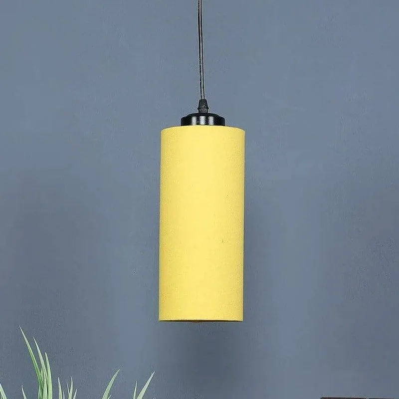 AuraGlow Cylindrical Fabric Ceiling Lamp - Yellow media 3