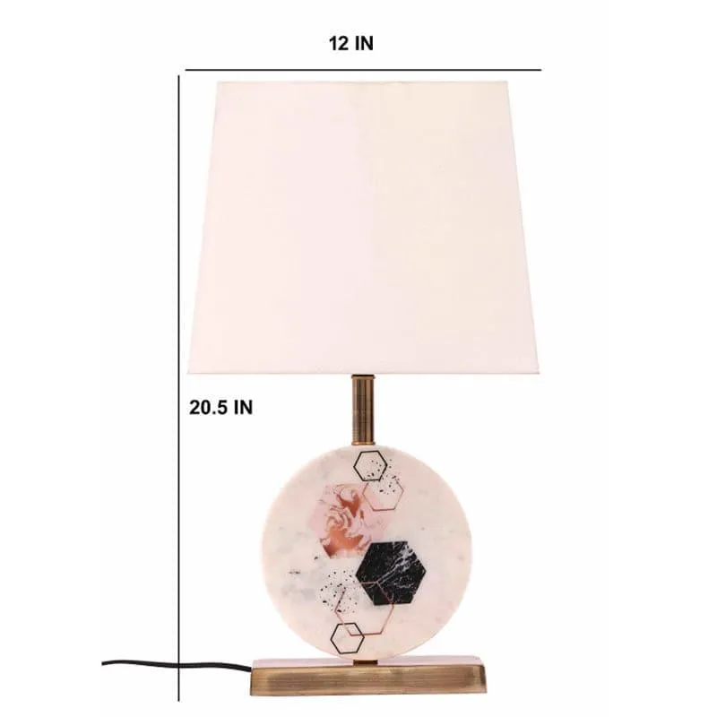 Hexa Marble & Brass Base Fabric Table Lamp - White media 4