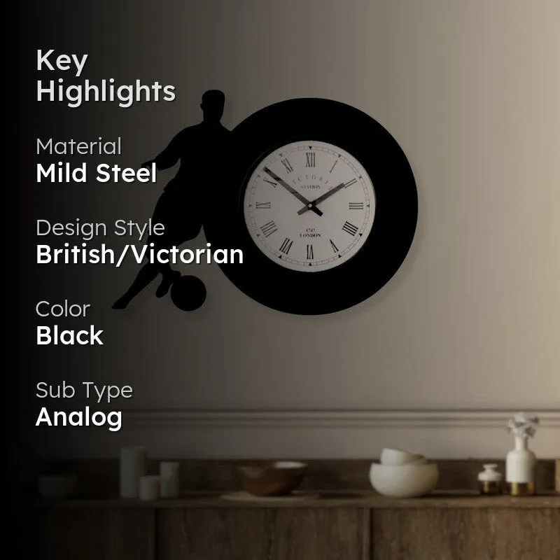 Footballer Steel Analog Wall Clock - Black media 2