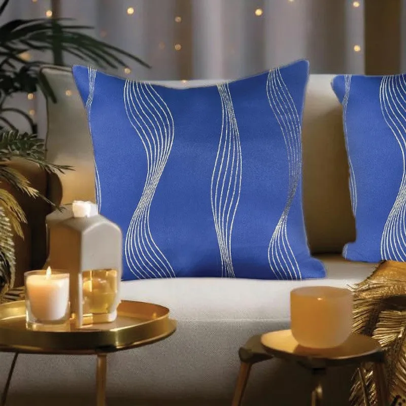 Urban Space Wave Blue Polyester Cushion Covers - Set Of Two media 1
