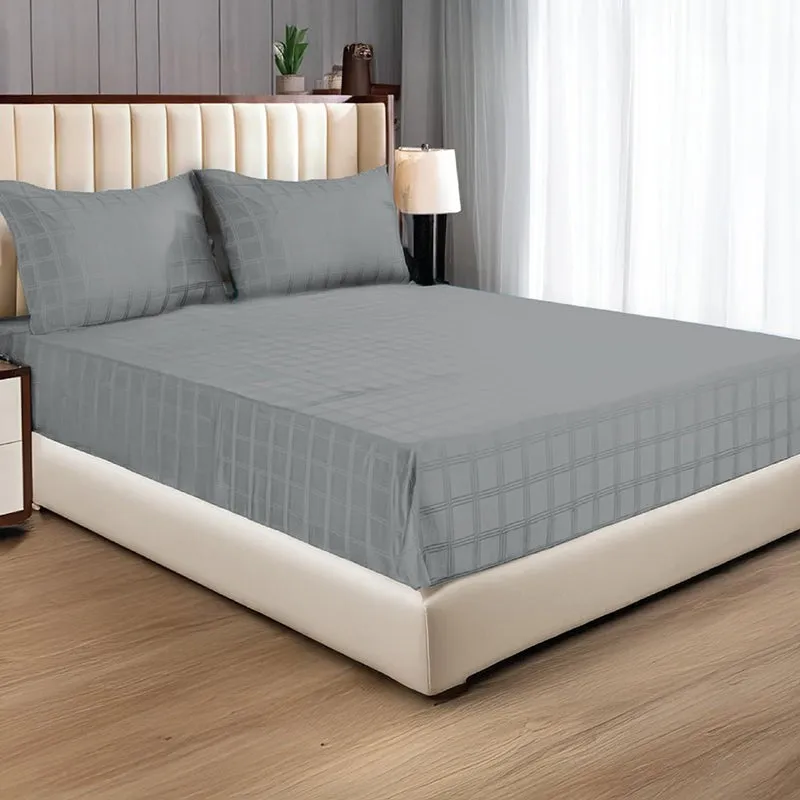 Urban Space Grey Checks Cotton Bedsheet - 300 TC media 1