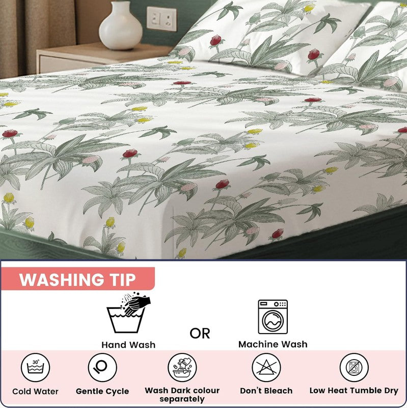 Emerald Blossom Floral Cotton Bedsheets (Green & White) - 200 TC media 7