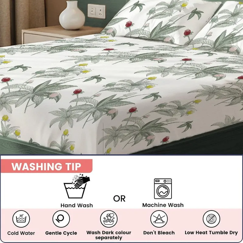 Emerald Blossom Floral Cotton Bedsheets (Green & White) - 200 TC media 7