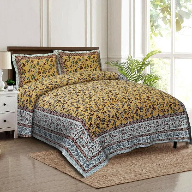 Florava Cotton Bedsheet (Yellow,Blue) - 240 TC media 3