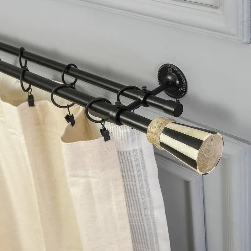 Zebra Duo Extendable 1" Double Curtain Rods With Urn Finial & Brackets media 1