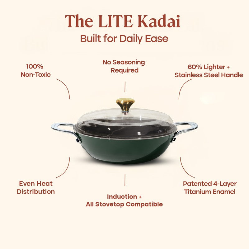 Cumin Co Enamel Cast Iron Kadhai (3000 mL) - Green media 5