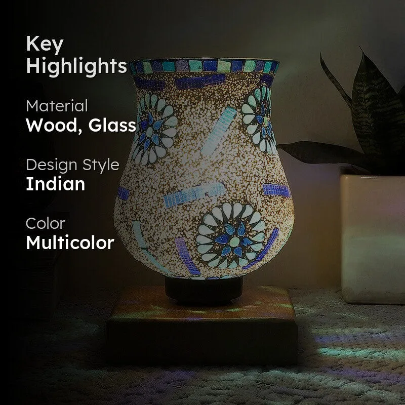 Solace Mosaic Glass Table Lamp With Wooden Base - Multicolor media 2