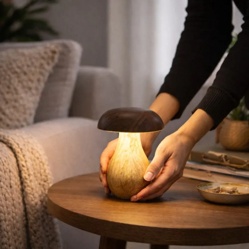 Shrooma Mushwoom Wooden Table Lamp - Brown media 1