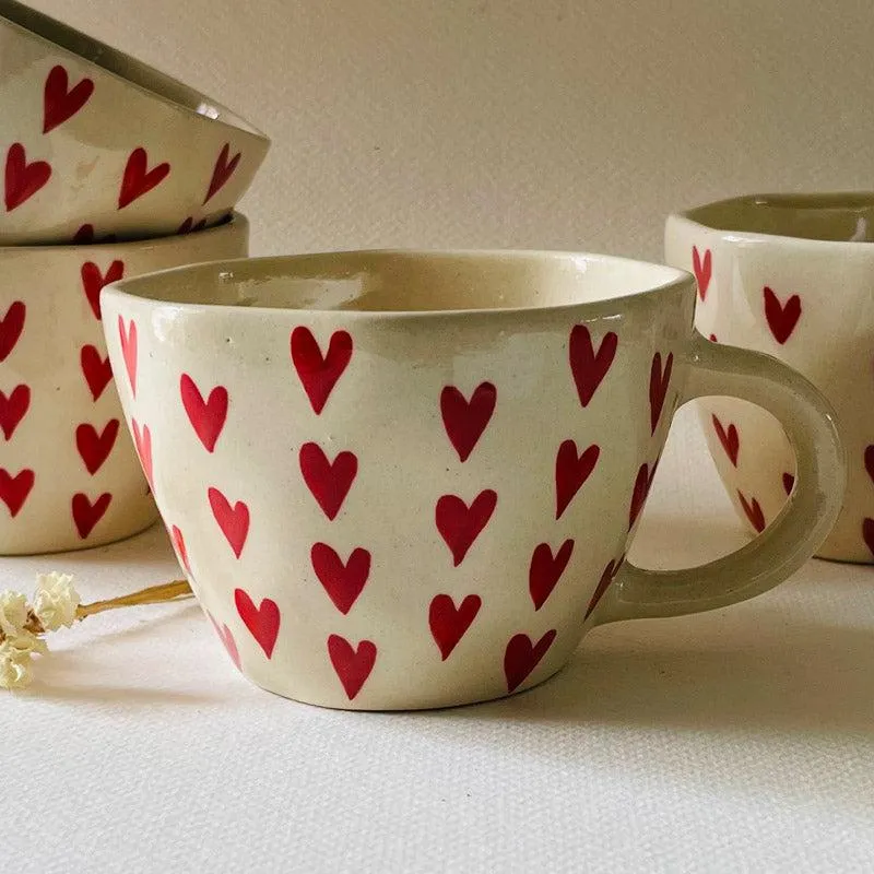 Heart Melody Ceramic Coffee Mug (240 mL Each) - Set of Four media 3