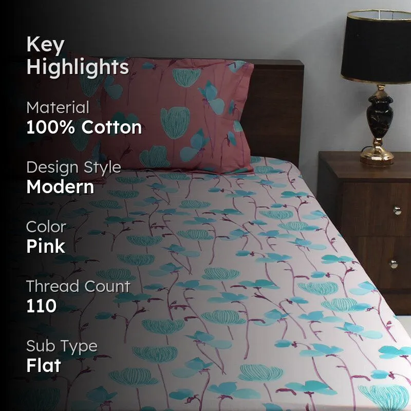 Prisha Floral Cotton Bedsheet (Pink,Blue) - 110 TC media 2