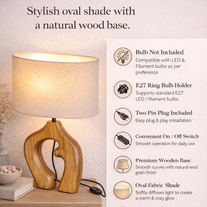 Zen Glow Contemporary Wooden Fabric Table Lamp - Beige,Brown media 5