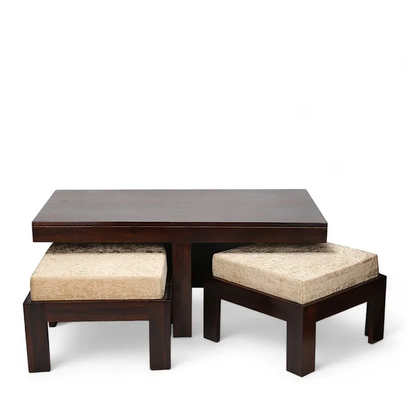 Drexon Sheesham Wooden Center Table with Stools (Deep Brown,Grey) - Five Piece Set media 3