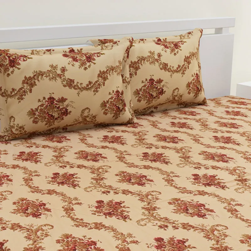 Kaureena Printed Cotton Bedsheet (Beige,Brown) - 300 TC media 3