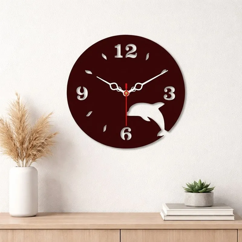 Ocean Leap Dolphin Wooden Wall Clock media 1