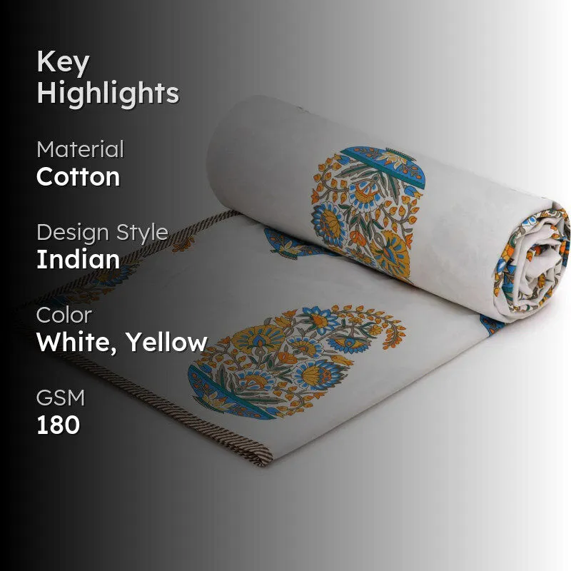 Dishti Ethnic Reversible Cotton Dohar (Yellow & White) - 180 GSM media 2