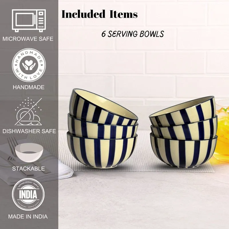 Crafted Ceramic Snack Bowls (Blue,White, 200 mL Each) - Set Of Six media 6