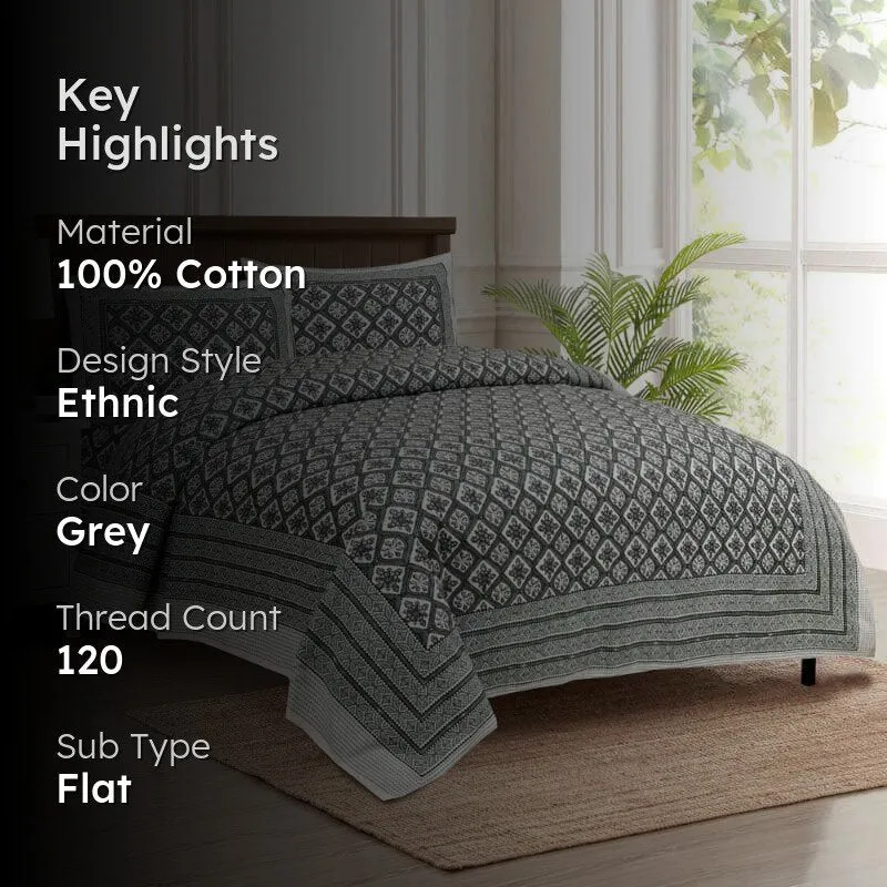 Cultural Kaleidoscope Cotton Bedsheet (Grey) - 120 TC media 2