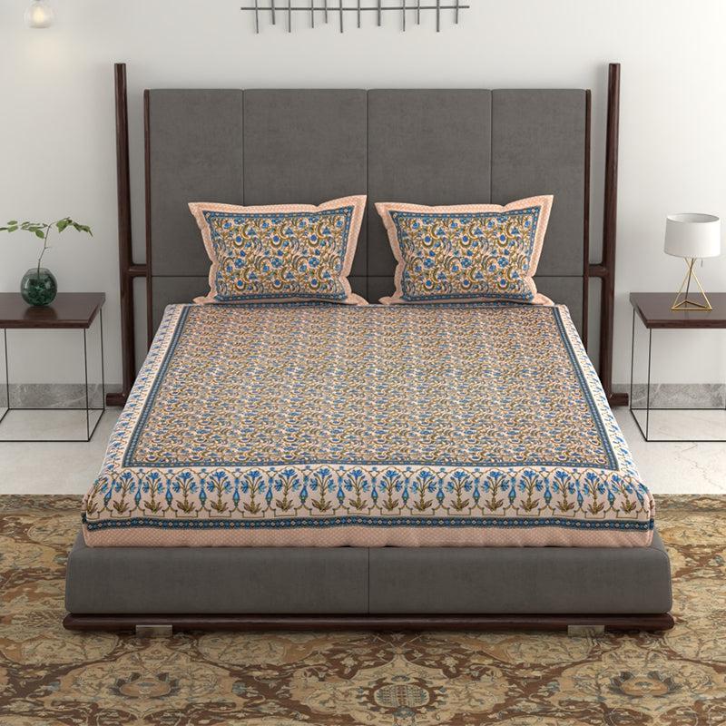 Tridha Printed Cotton Bedsheet (Beige) - 280 TC media 4