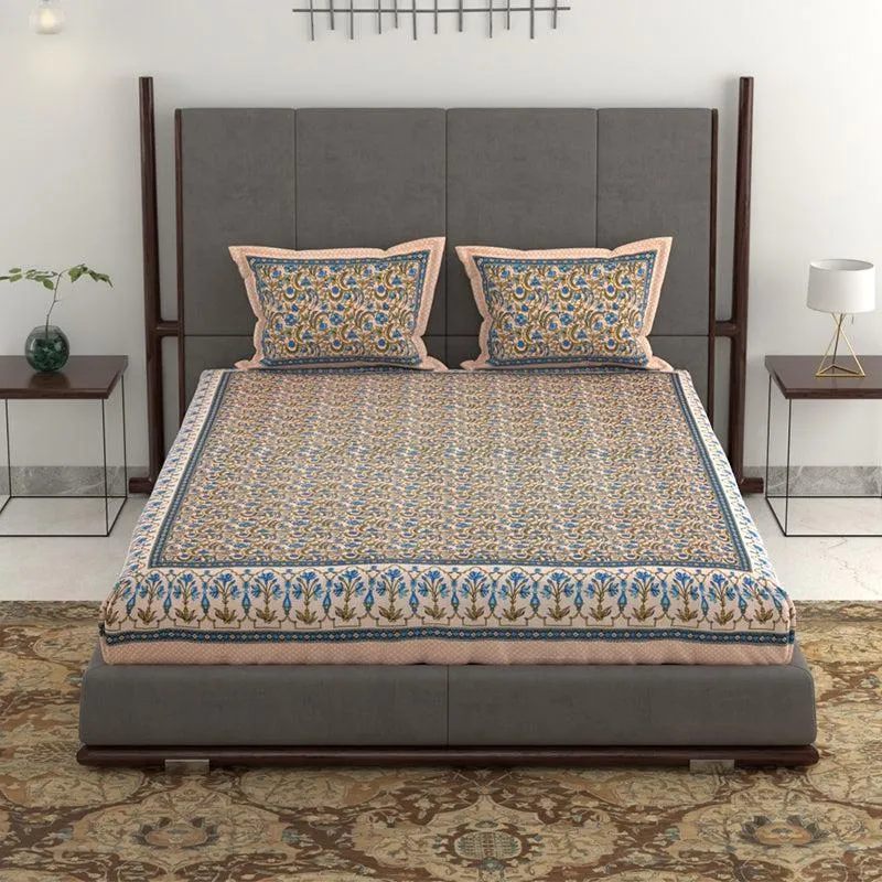 Tridha Printed Cotton Bedsheet (Beige) - 280 TC media 4