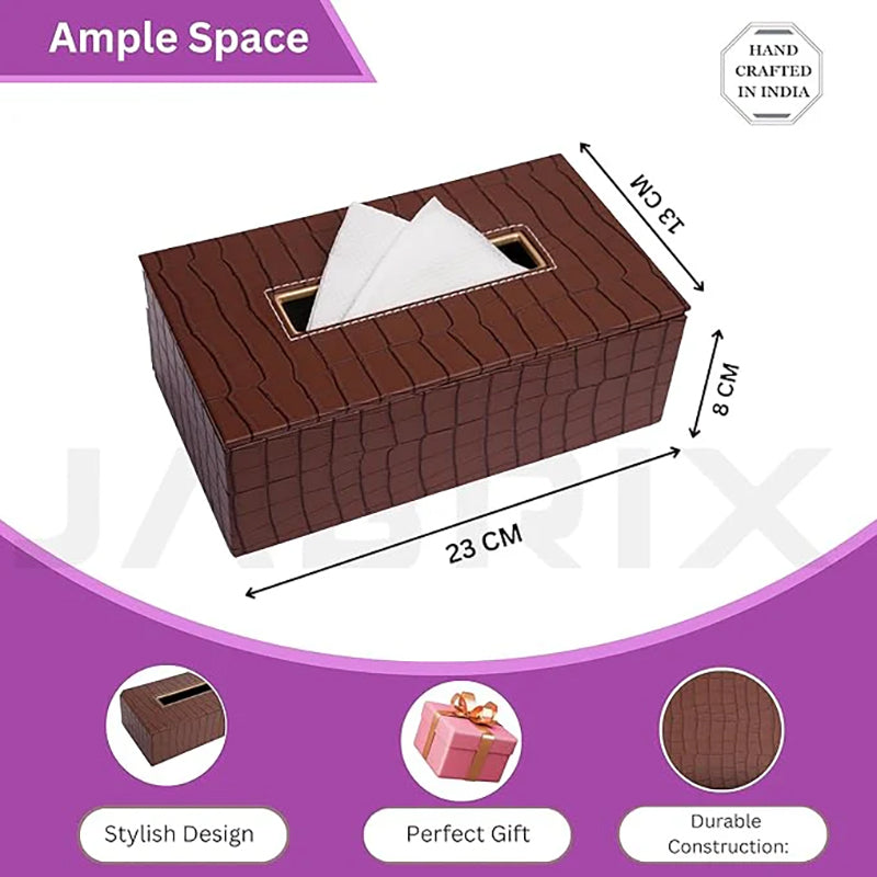 Liora Faux Leather Tray With Tissue Holder (Tan) - Two Piece Set media 7