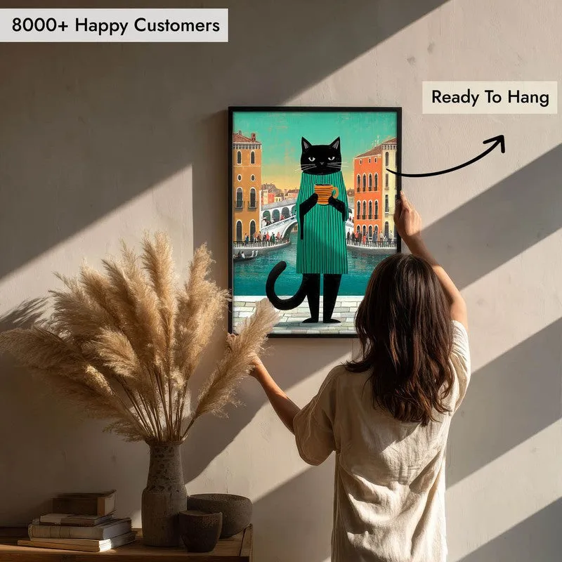 Chromatic Cat Wall Painting With Frame media 8