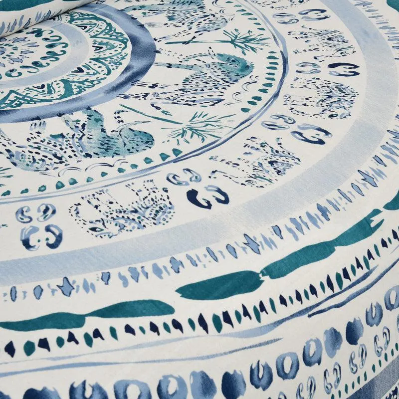 Mekhala Ethnic Cotton Flat Bedsheet (White & Blue) - 160 TC media 4
