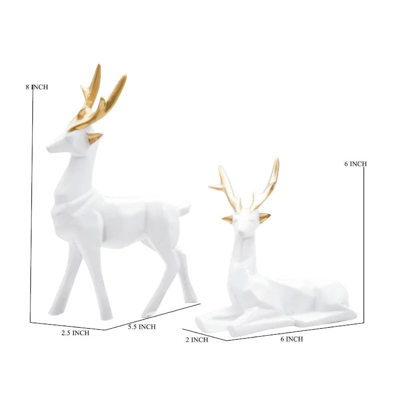 Deer Repose Showpiece (White) - Set Of Two media 5
