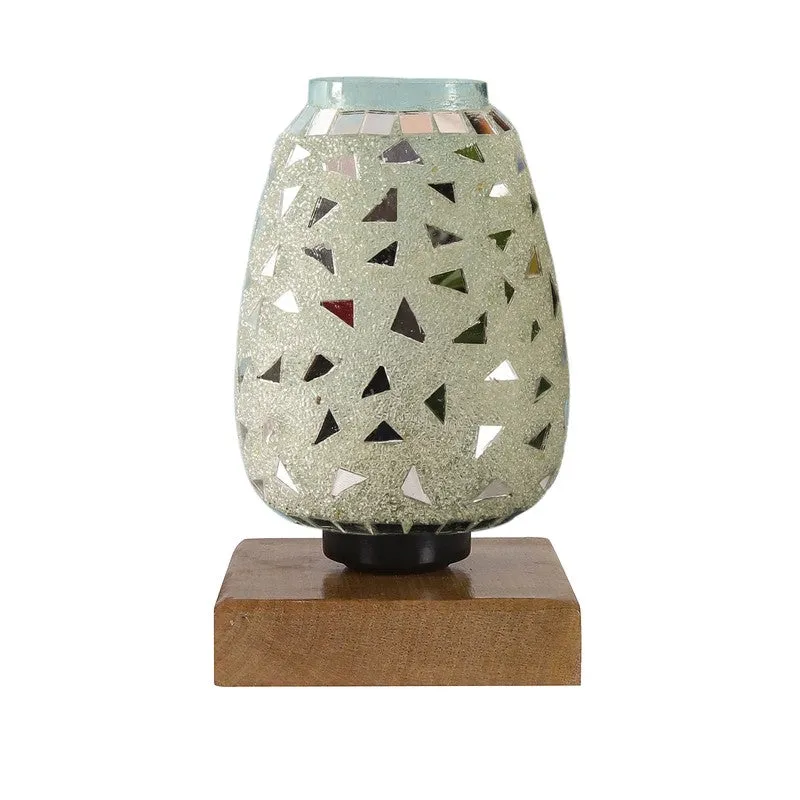 Mosaicelle Mosaic Glass Table Lamp With Wooden Base - Silver media 5
