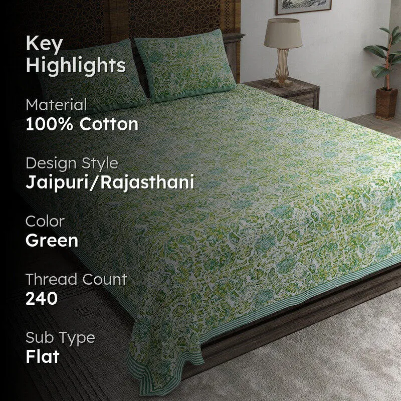 Patterna Cotton Bedsheet (Green) - 240 TC media 2