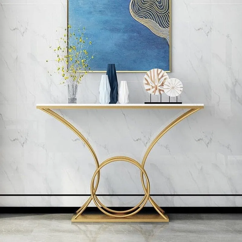 Artistic Curved Metal Console Table with Marble Top - Small media 4