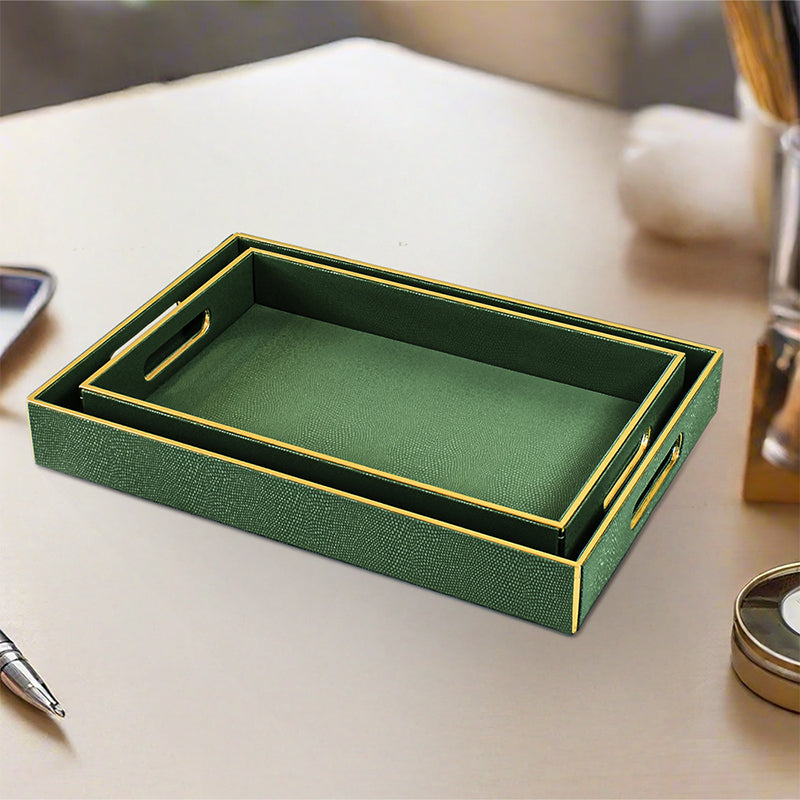 Tisquo Faux Leather Serving Tray (Olive Green) - Set Of Two