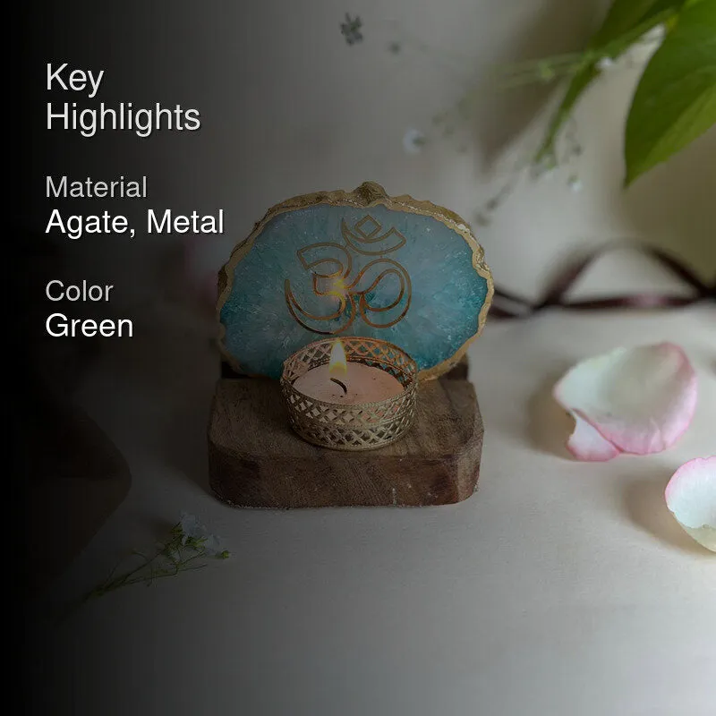 Namokar Handcrafted Agate Religious Accent With Tealight Candle Holder - Green media 2