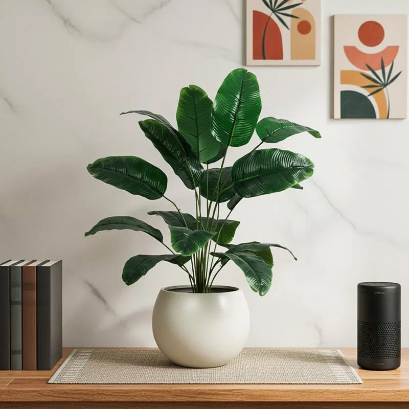 Artificial Banana Plant With Black Plastic Pot - 2 ft media 1