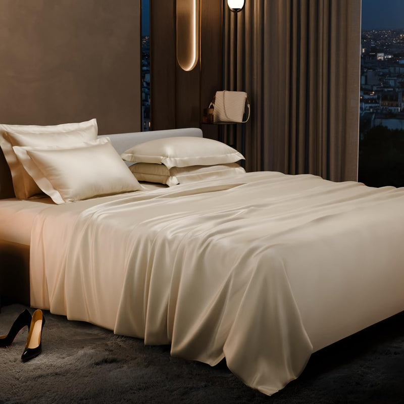 Purelle Satin Bedsheets with 4 Pillow Covers (Ivory) - 150 GSM