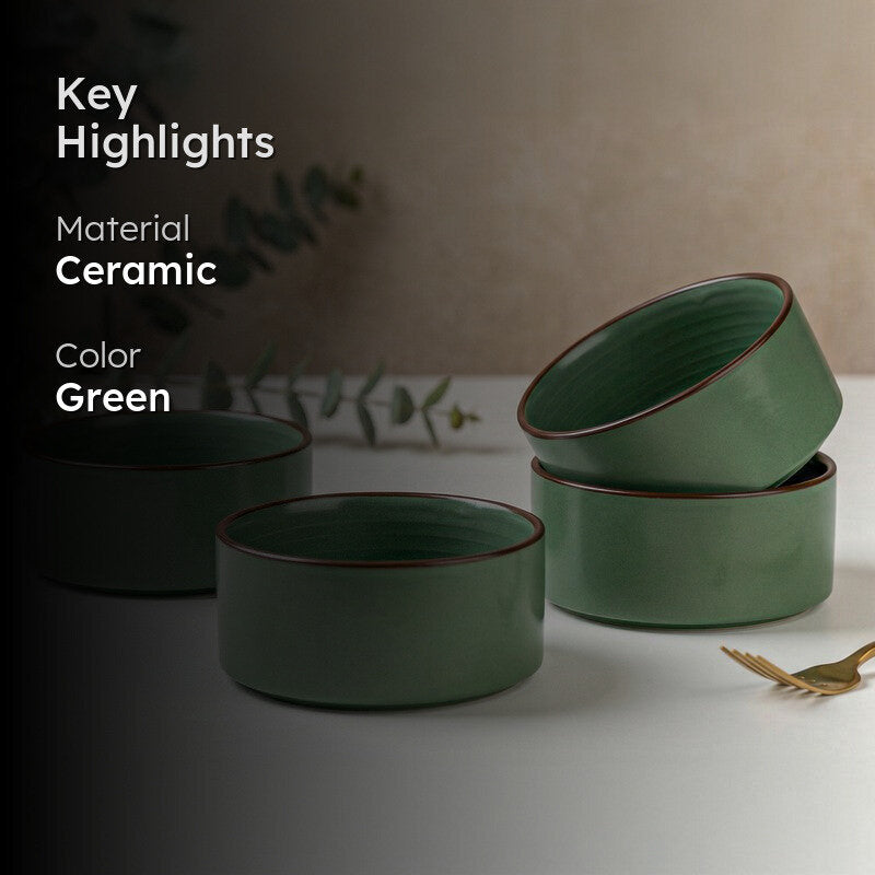 Whimsi Ceramic Soup Bowls (280 mL,Green) - Set Of Four media 2