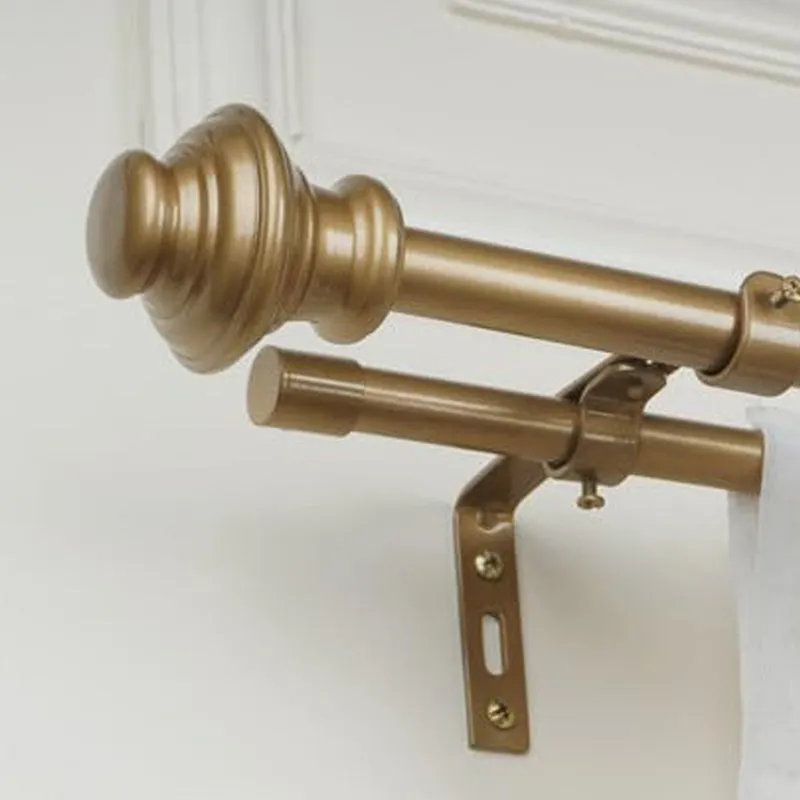Grecian Duo Extendable 1" Double Curtain Rod With Urn Finial & Brackets (Gold) media 3