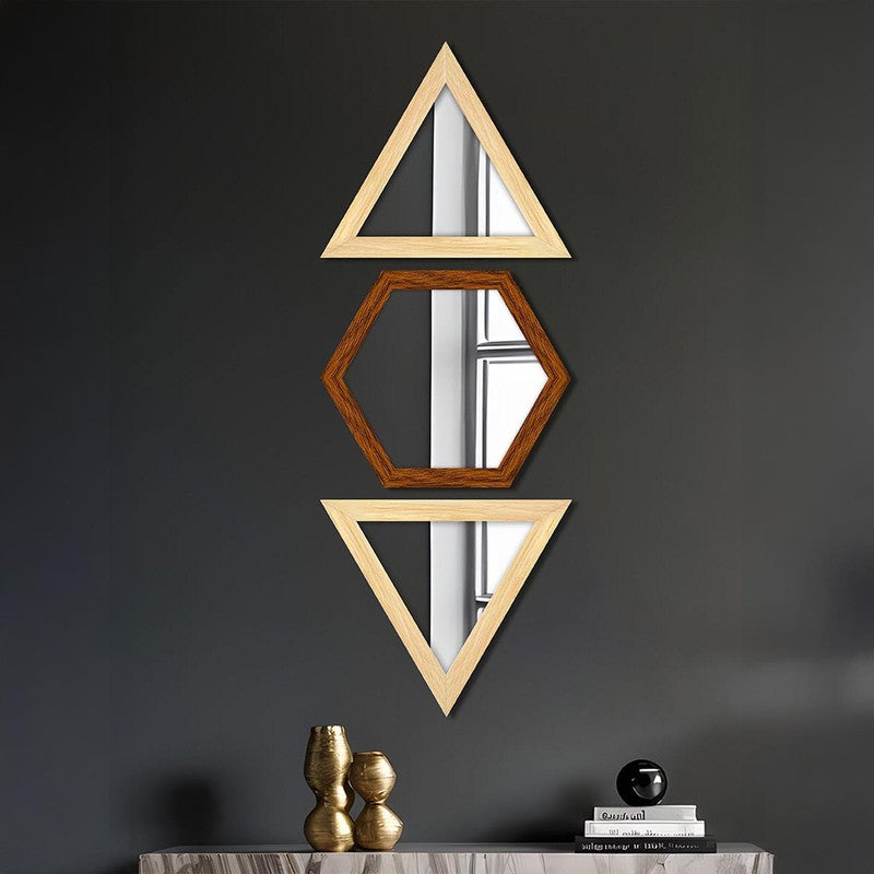 Facet Glow Wall Mirror (Brown,Beige)- Set of Three media 4
