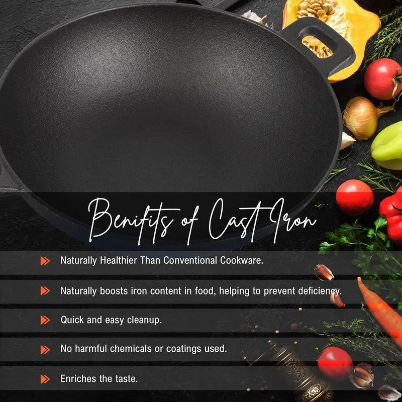Solara Cast Iron Round Kadhai Without Lid - 2300 mL/10 Inch media 3