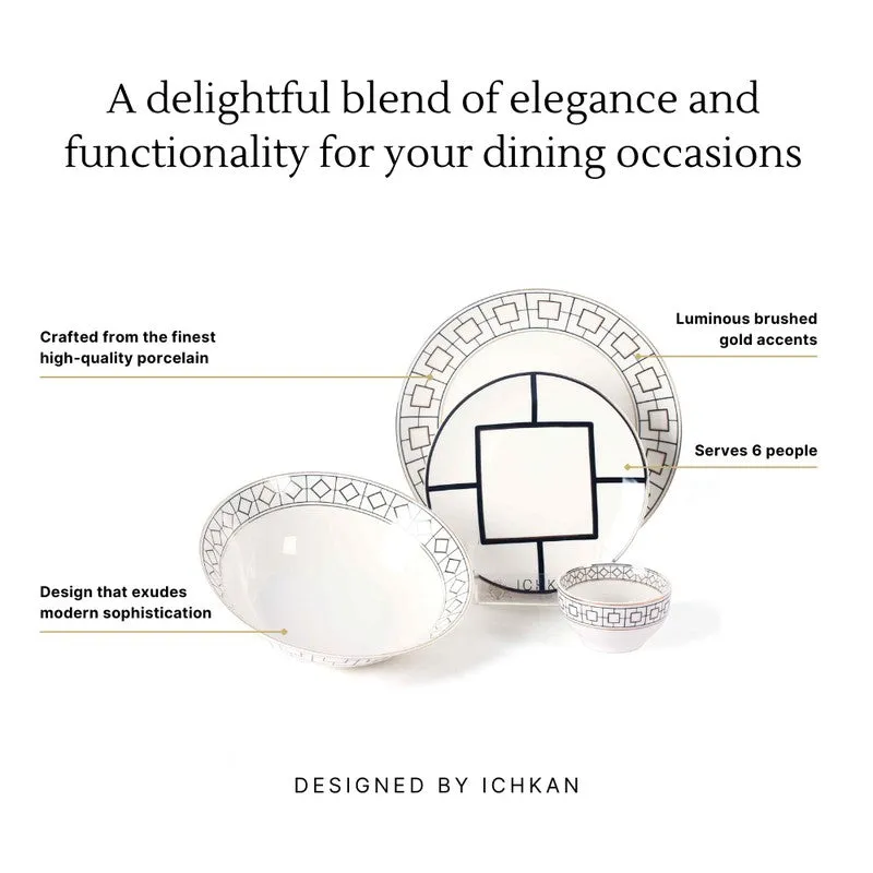 DecoCharm 24k Gold Brushed Dinner Set (White,Black)- 27 Piece Set media 9
