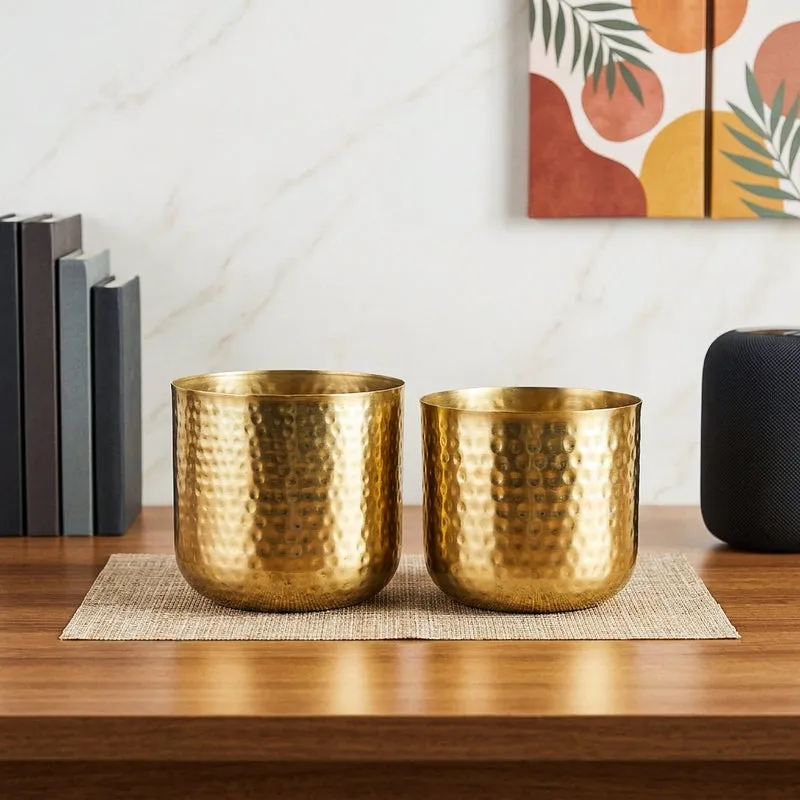 Luxe Glow Hammered Planter (Gold) - Set Of Two media 1