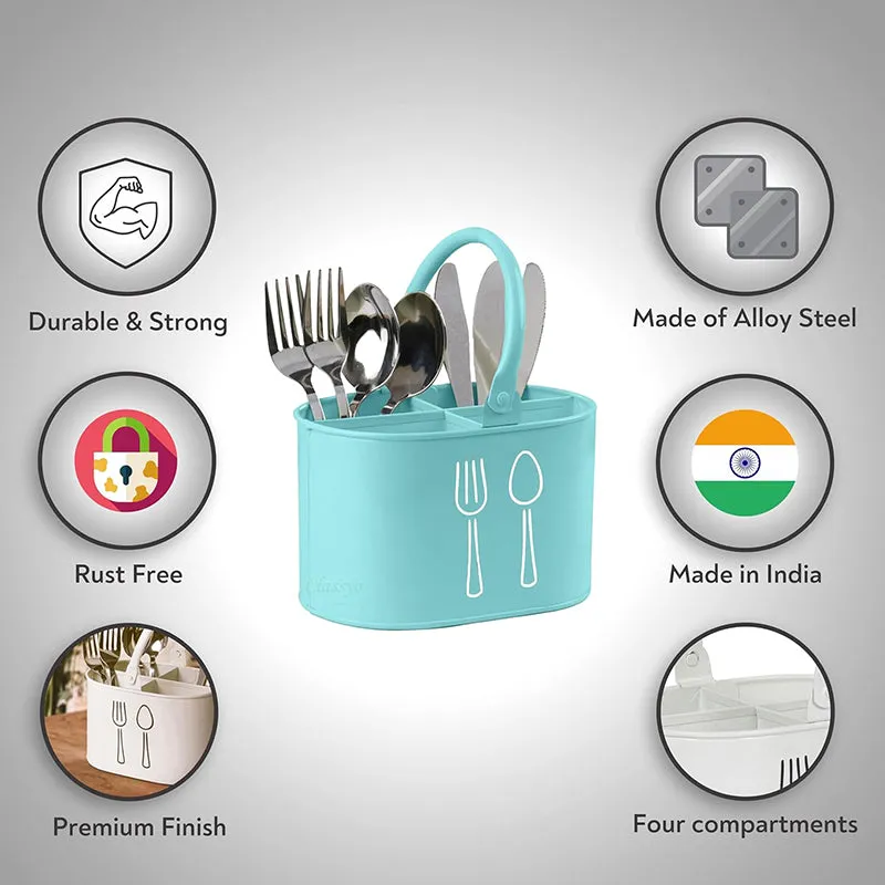 Fork & Order Metal Cutlery Holder - Blue,White media 5