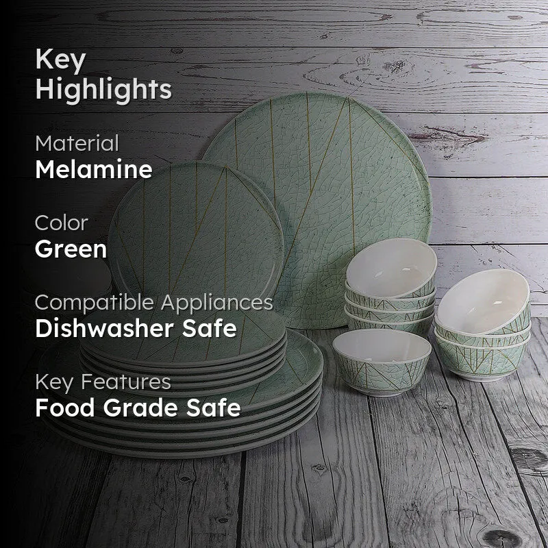 Crackle Chrome Melamine Dinner Set (Green) - 24 Piece Set media 2
