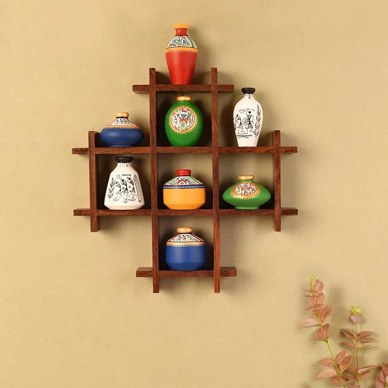 Forest Frame Warli Terracotta & Wood Wall Accent - Nine Piece Set media 1