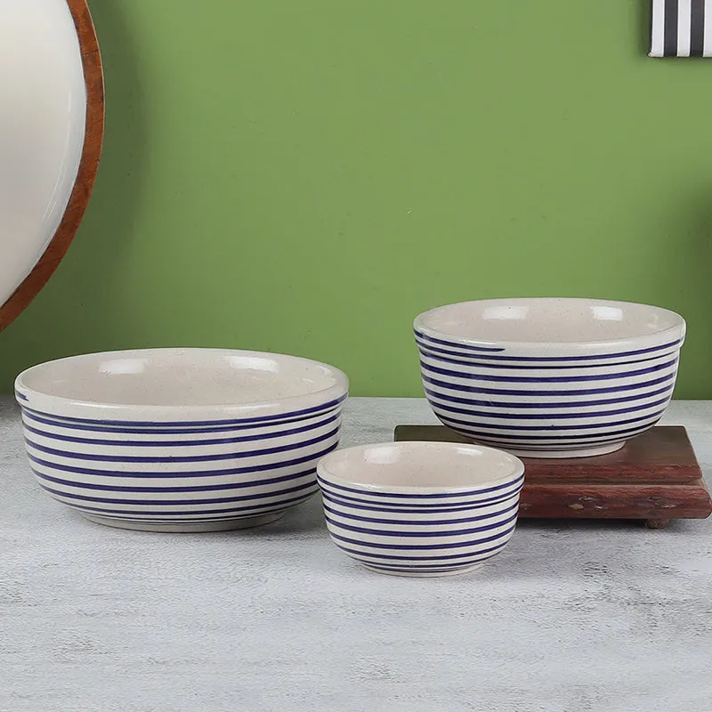 Tiare Ceramic Serving Bowl (Blue/550 mL/350 mL/125 mL) - Set Of Three media 1