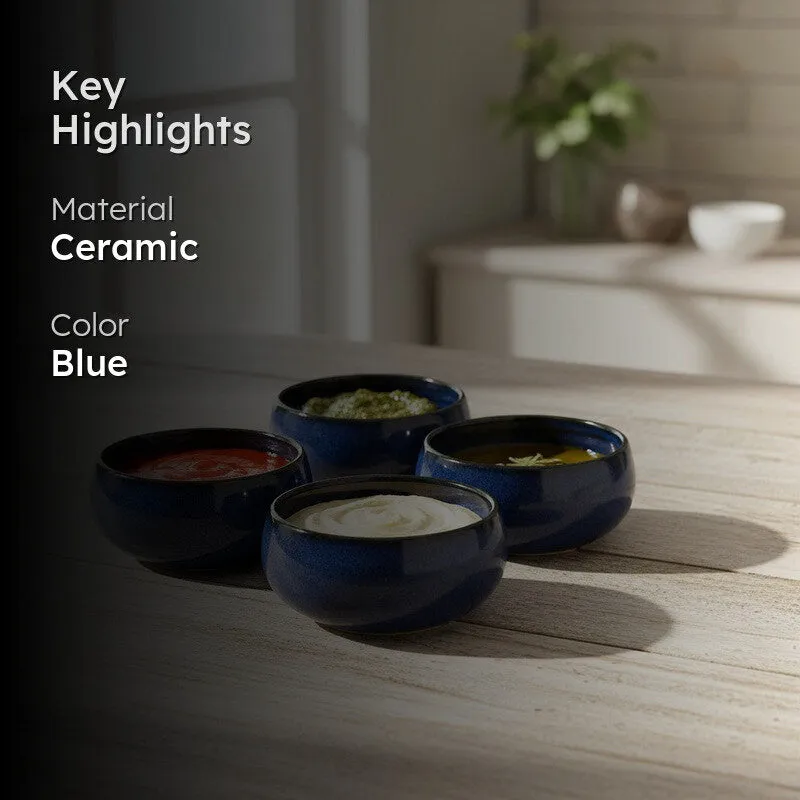Nocturne Handcrafted Ceramic Dip Bowls (Blue,150 mL) - Set Of Four media 2