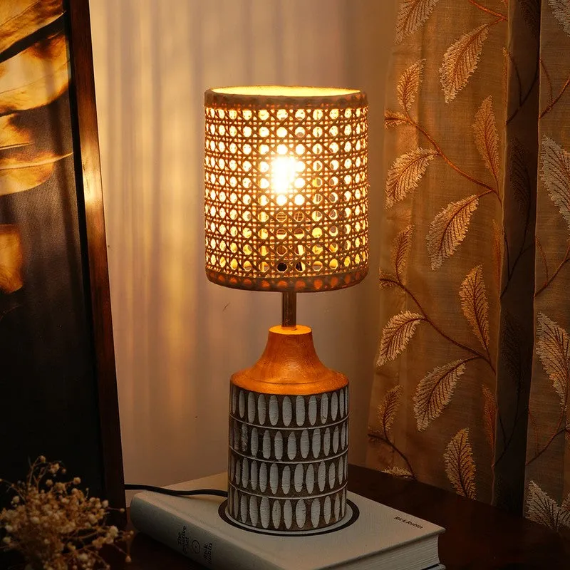 Rattanline Wooden Base Cotton Table Lamp - Beige media 1