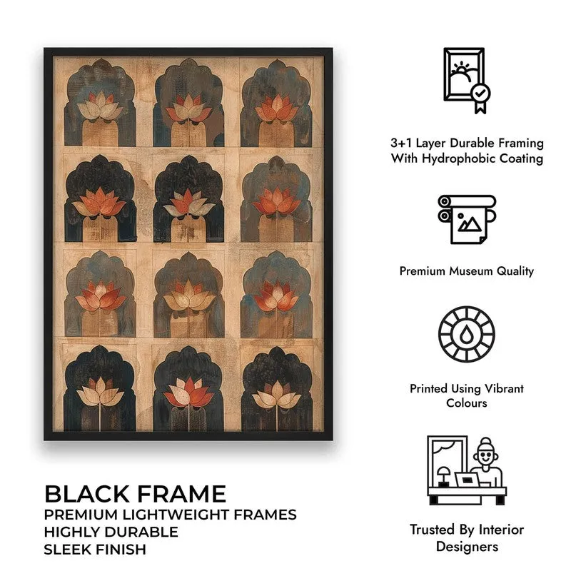 Heritage Lotus Arch Motif Canvas Wall Painting With Black Frame media 11