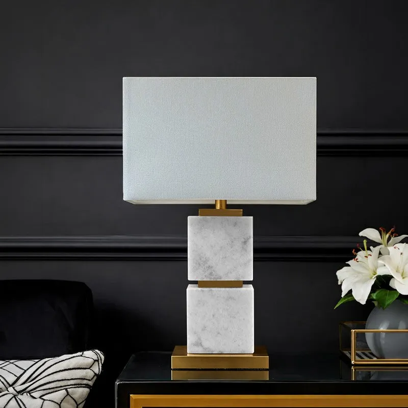 AarviDecor Vaughn Designer Marble Table Lamp - White media 3